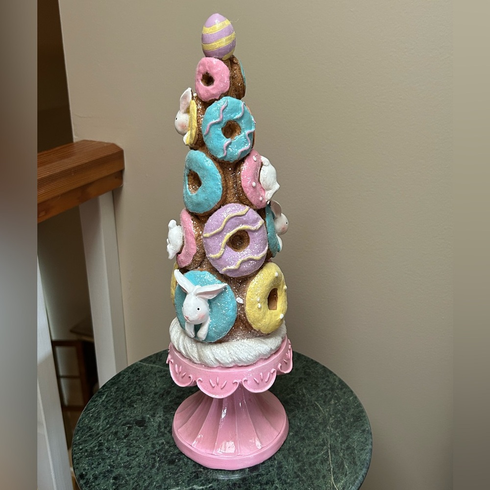 Sweet Treats 15" Easter Pink Pedestal Faux Donut Doughnut Glazed Tree /NWT